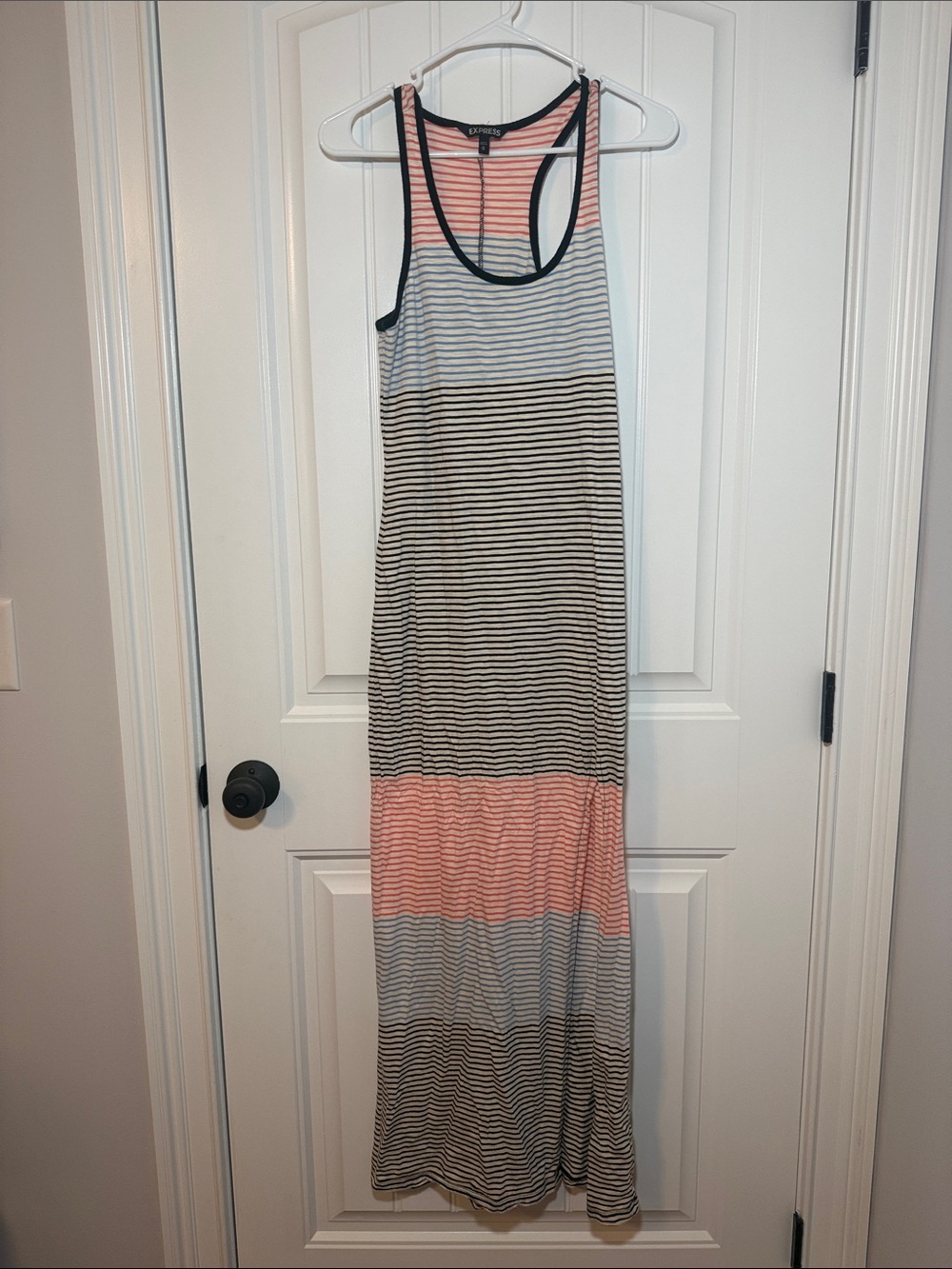 Express Pink & Black Striped Racerback Maxi Dress Size M | Sleeveless